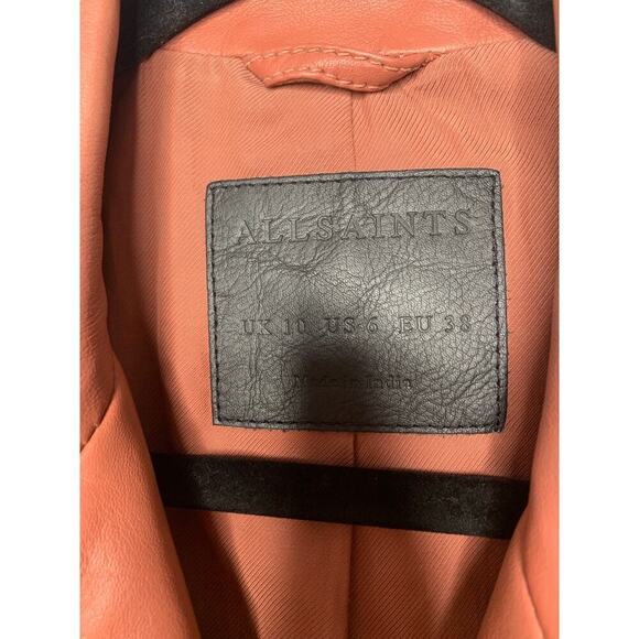 ALLSAINTS Balfern Leather Biker Jacket in Rose Wood Pink - Picture 10 of 13
